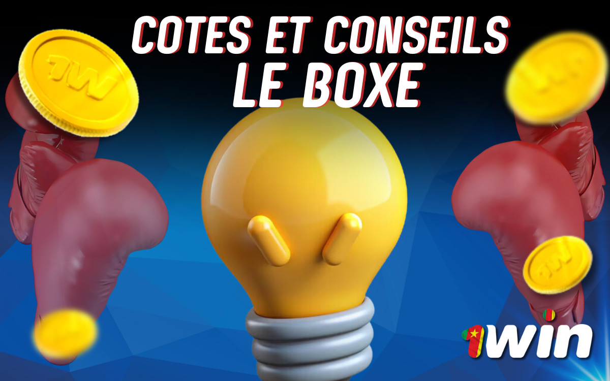 Cotes et conseils pour les paris sur la boxe Le site 1Win Boxing. Vos paris doivent être basés sur le raisonnement et l'analyse, pas sur des sentiments. Prendre des décisions financières intelligentes vous aidera à éviter de grosses pertes.