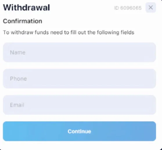 Formulaire de vérification sur le site web de 1Win